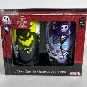 Disney Tim Burton’s The Nightmare Before Christmas 2 piece glass cup 16 oz NEW